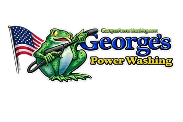 George's Power Washing — frog mascot with American flag and wordmark