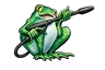 George's Power Washing frog mascot — green watercolor frog with bright yellow eyes, holding a pressure-wash wand in both hands